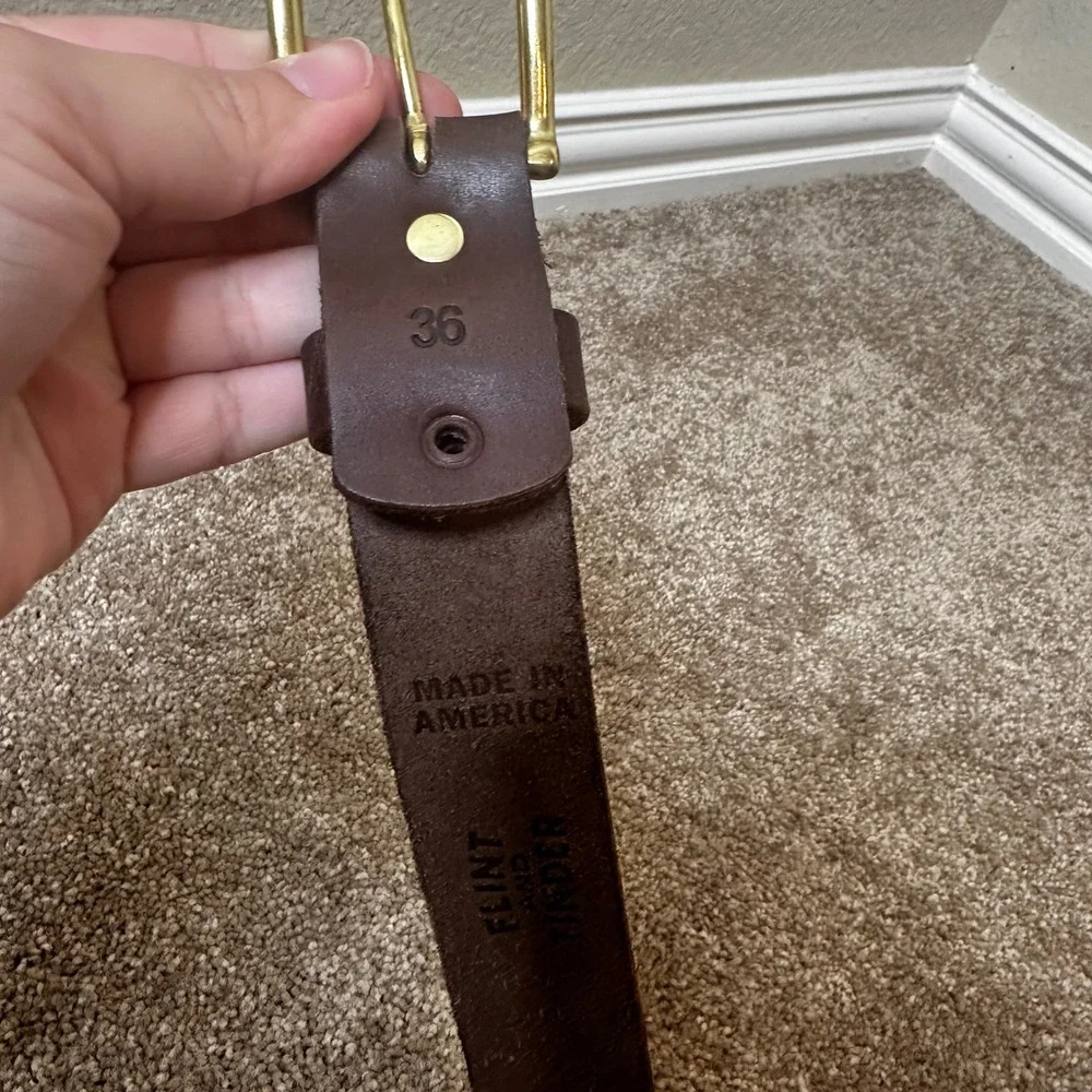 Flint and Tinder 36 Mens Leather Belt Brown Solid Brass Buckle Made in USA